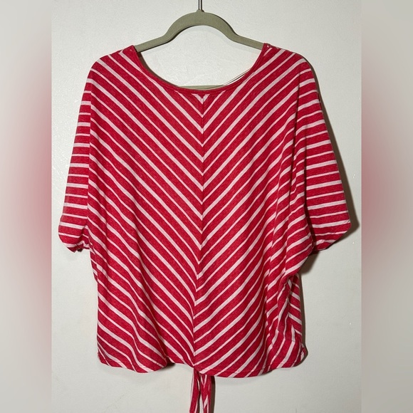 Democracy Pink and White Striped Scooped Neck Keyhole Tie Dolman Sleeves Size M - Picture 4 of 6